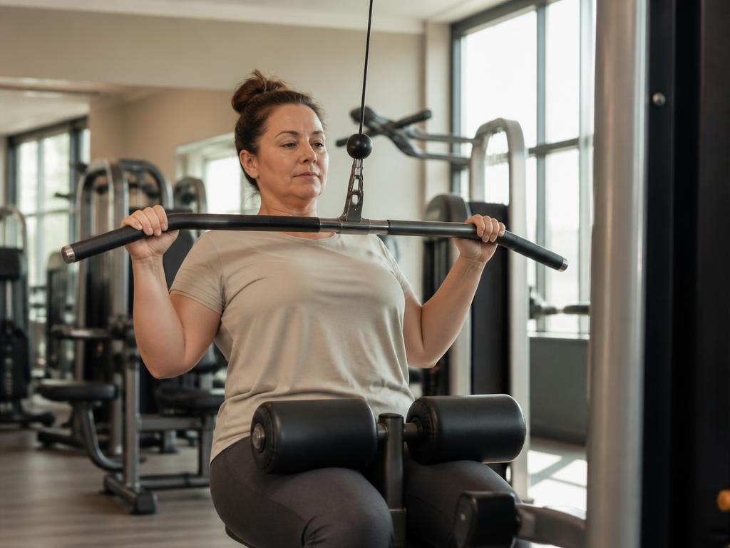 Lat pulldown machine in a quiet gym